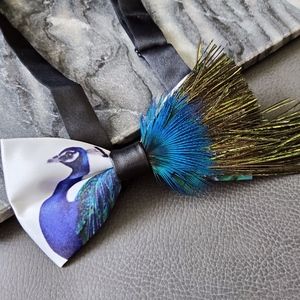 NEW Peacock Graphic Feather Tail Groom Bow Tie